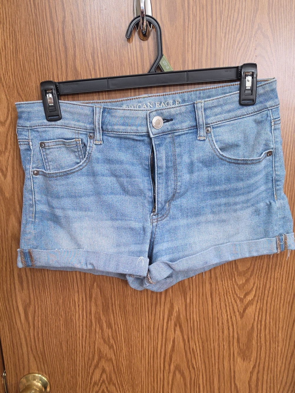 American Eagle Super Super Stretch Denim Shorts Rolled Cuffed Raw Hem Size 14